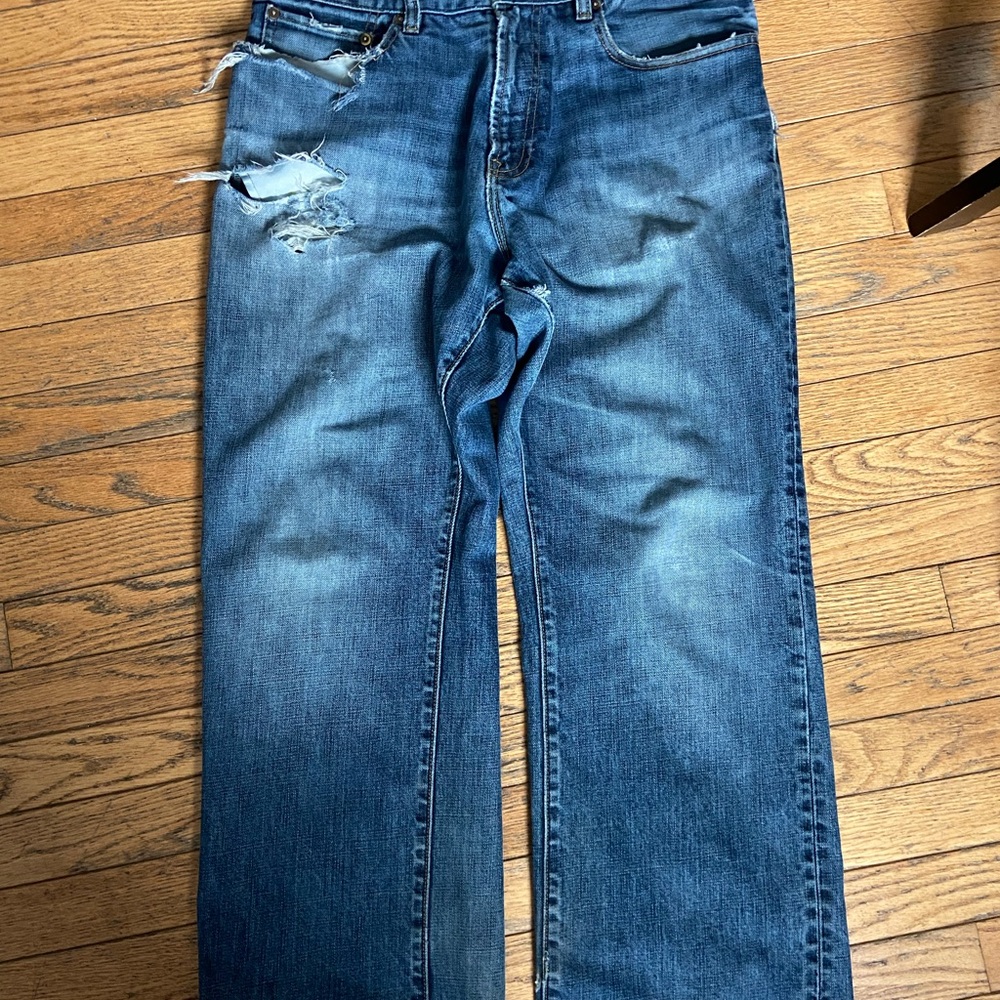 JNCO Blue Relaxed Fit Jeans with Distressing and Fading